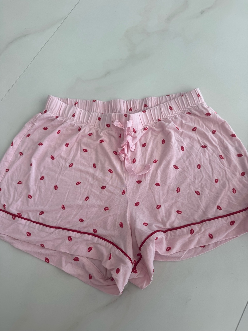 Victoria's Secret Pink Lip-Print Pajama Shorts with Red Trim